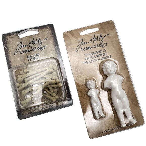 Tim Holtz Idea-Ology Fractured Dolls Boneyard Bones 2 Dolls Retired - Picture 1 of 6
